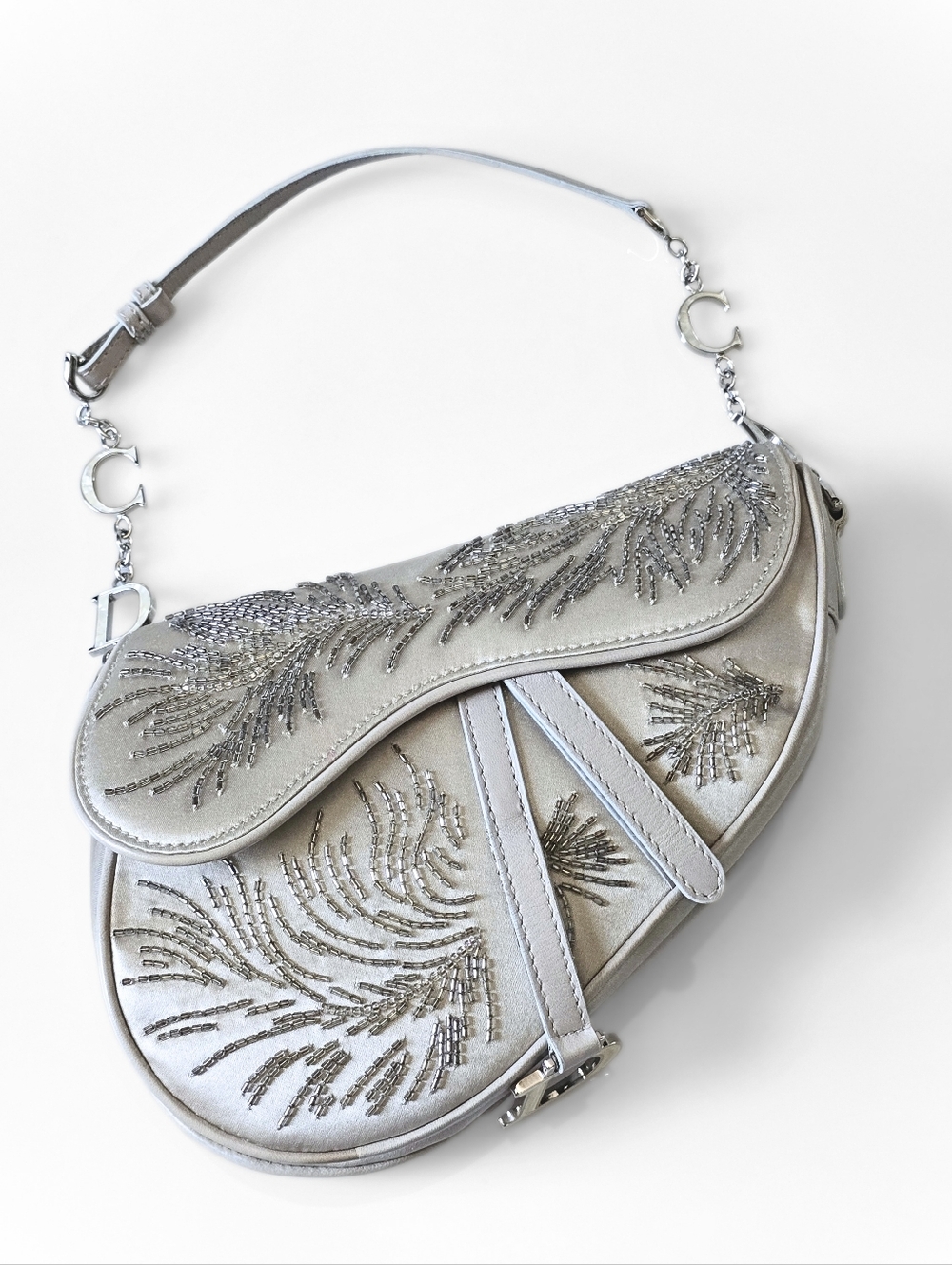 Dior Saddle Bag Vintage Limited Edition Beaded Peacock Feather Mother of Pearl - Picture 3 of 17